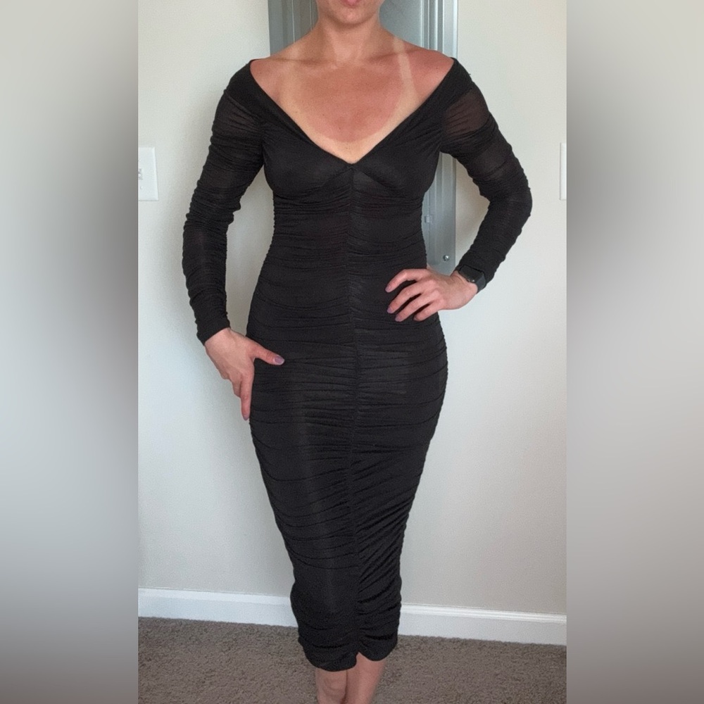 BARDOT Black Ruched Midi Dress XS